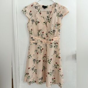Topshop Pink Strawberry Blossom Floral Tea Dress, Size 4